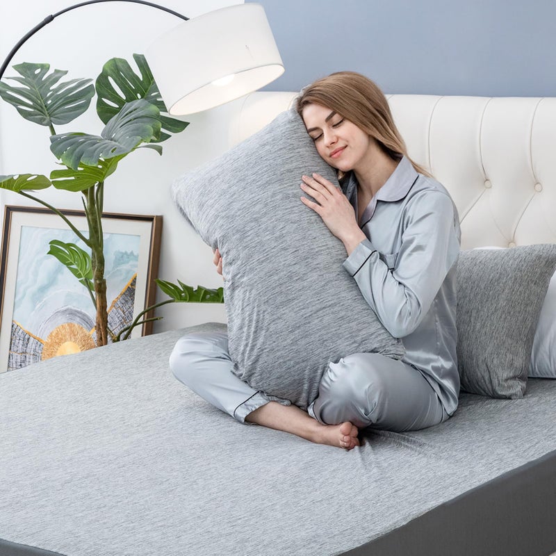 OMERAI Queen Sheet Set, 3 Piece Bed Sheets for Hot Sleeper, Breathable & Cooling, Includes 1 Fitted Sheet and 2 Pillowcases, Grey - Image 1